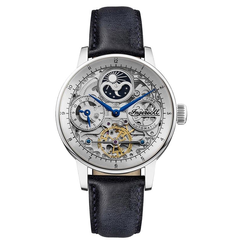 Ingersoll The Jazz Mens Automatic Watch I07702 with a Silver Dial and a Blue Genuine Leather Band