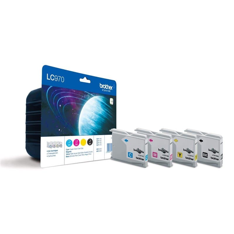 Brother LC970VALBP | Pack blister de 4 Cartouches d'encre | Noir: 350 pages / Cyan, Magenta, Jaune : 300 pages