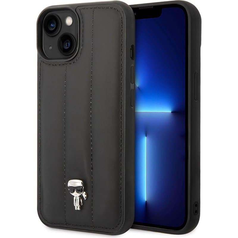 KARL LAGERFELD KLHCP14MPSQPK Coque Rigide pour iPhone 14 Plus 6,7" Noir/Black Puffy Ikonik Pin