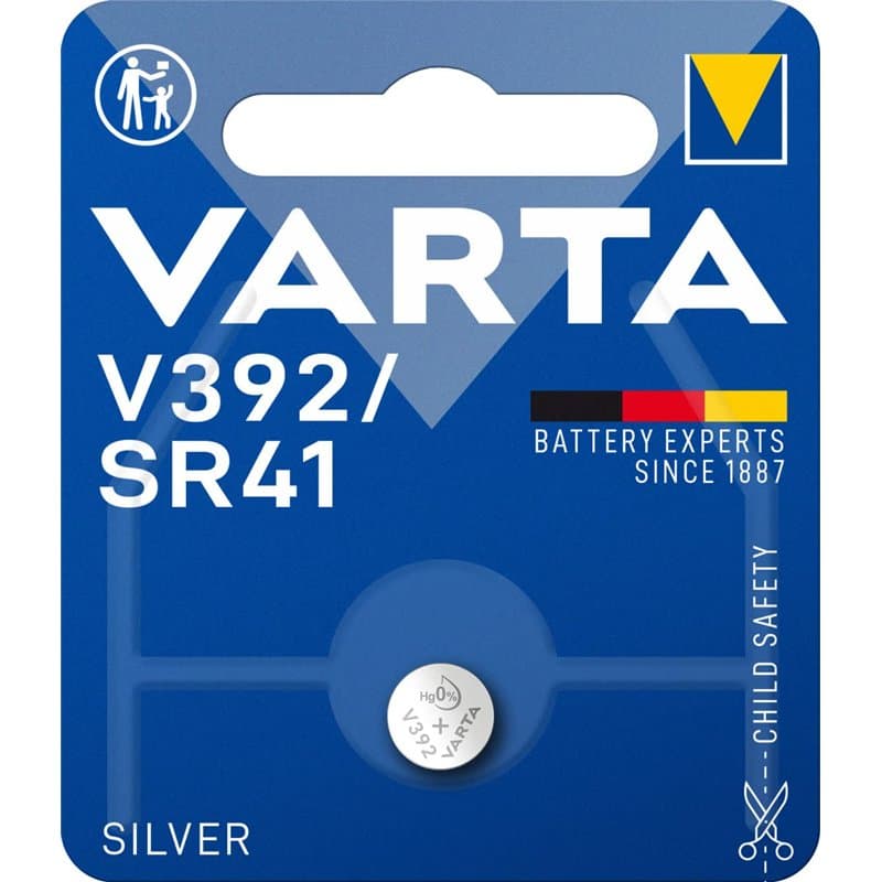 VARTA Piles Bouton V392/SR41 oxyde d'argent, lot de 1, Silver Coin, 1,55V, emballage sécurisé pour les enfants, pour montres, cl