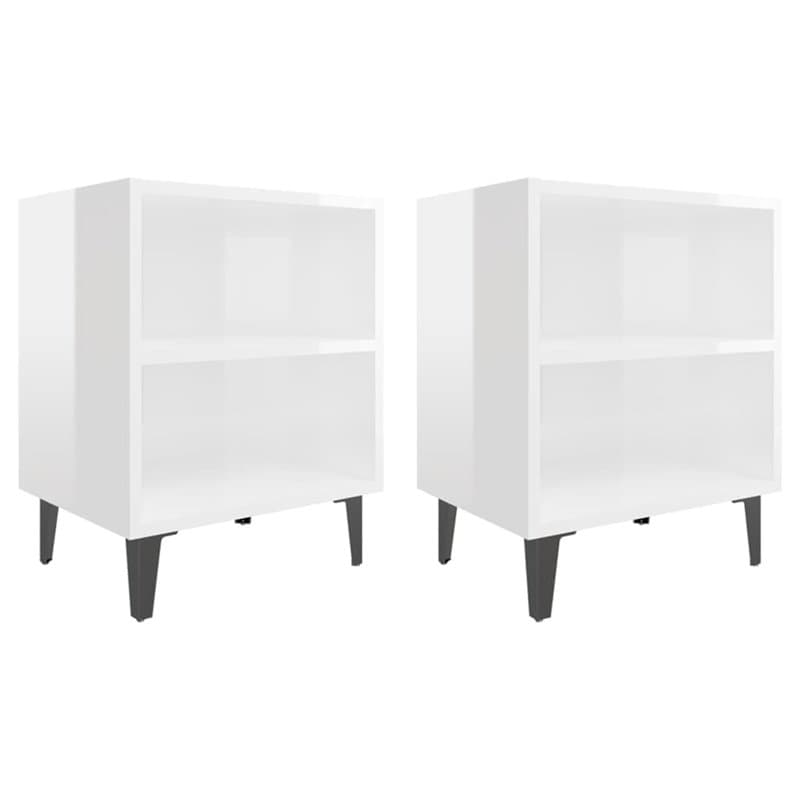 vidaXL Comodini con Gambe in Metallo 2 pz Bianco Lucido 40x30x50 cm