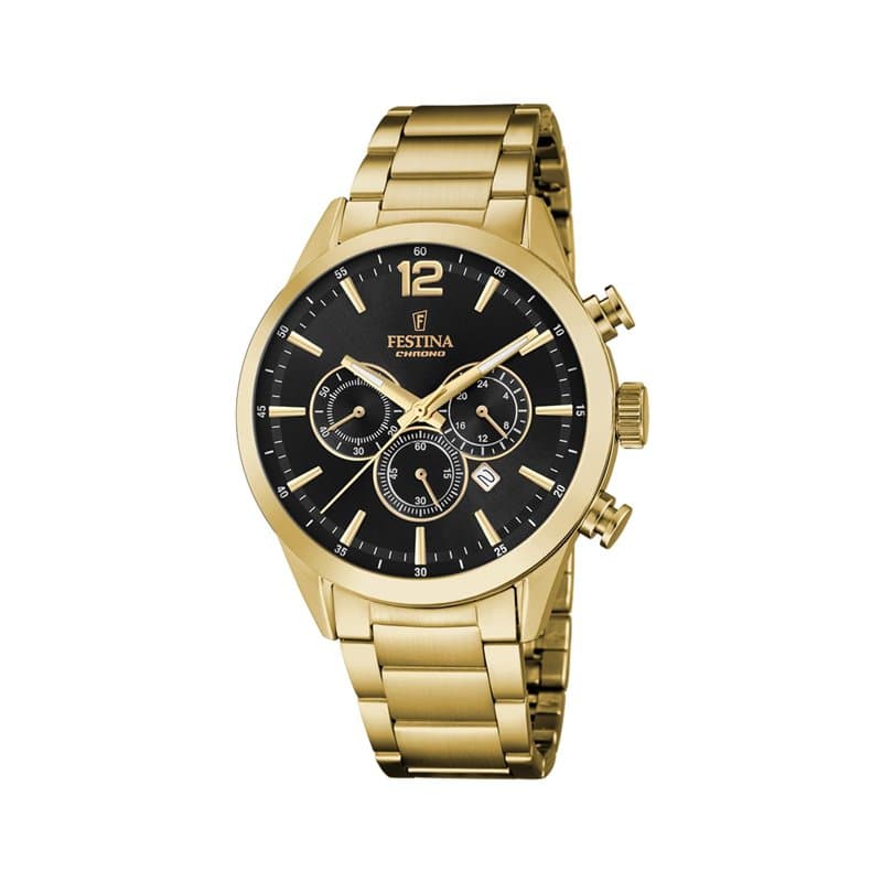Montre festina Timeless Chronograph Noir, Bracelet Acier Inoxydable 316l, Homme