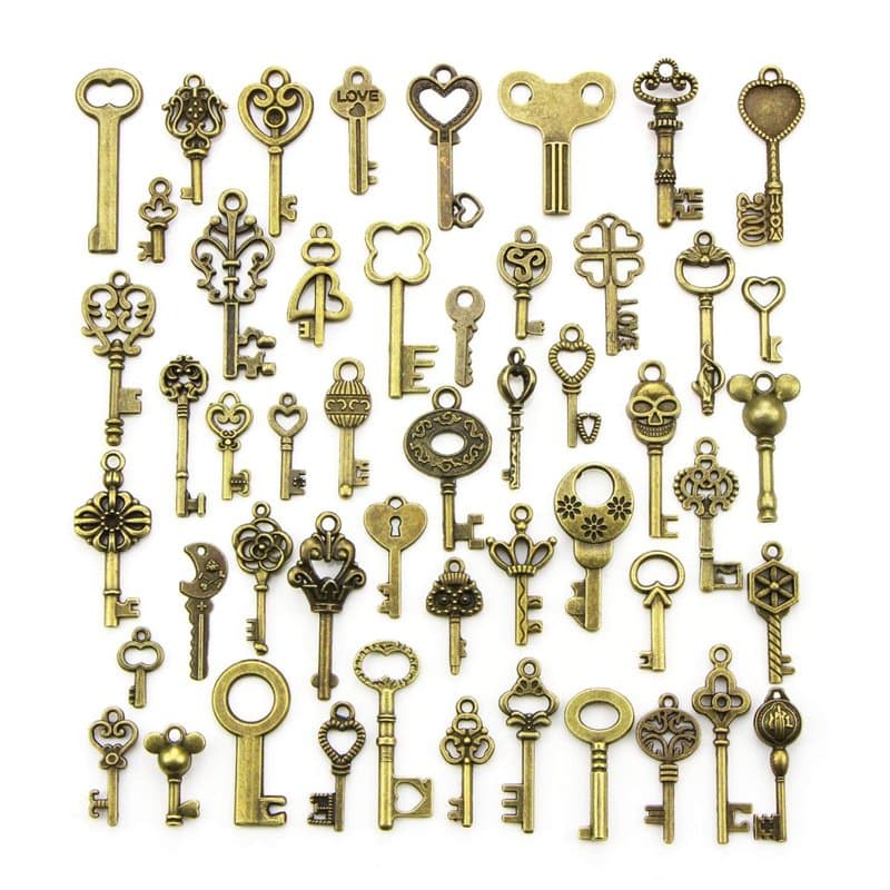 YMWALK Antique Bronze Clés Charme Pendentifs Ensemble Formes Aléatoires Tailles Charms Clé Accessoires Faits À La Main pour la F