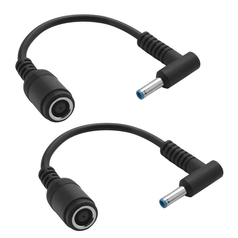 HP Lot de 2 Câbles Adaptateurs d'Alimentation pour Ordinateur Portable 7,4 mm x 5 mm Femelle Vers 4,5 mm x 3 mm Mâle Coudé pour
