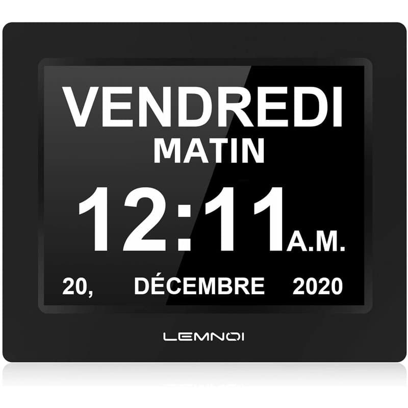 LEMNOI 8" Pouce LCD Horloge Numérique Calendrier N10 avec Date Jour Et Heure Horloge Non-Abrégée Auto Dimming 8 Langues HD Displ