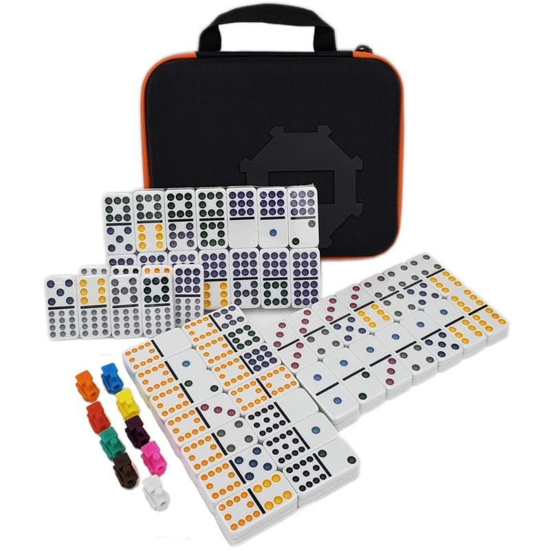 Kalolary Double 12 Jeu Dominos du Train Mexicain, 91 Jeux Dominos dans Une Boîte en Tissu avec 9 Trains Livret d'Instructions Bl
