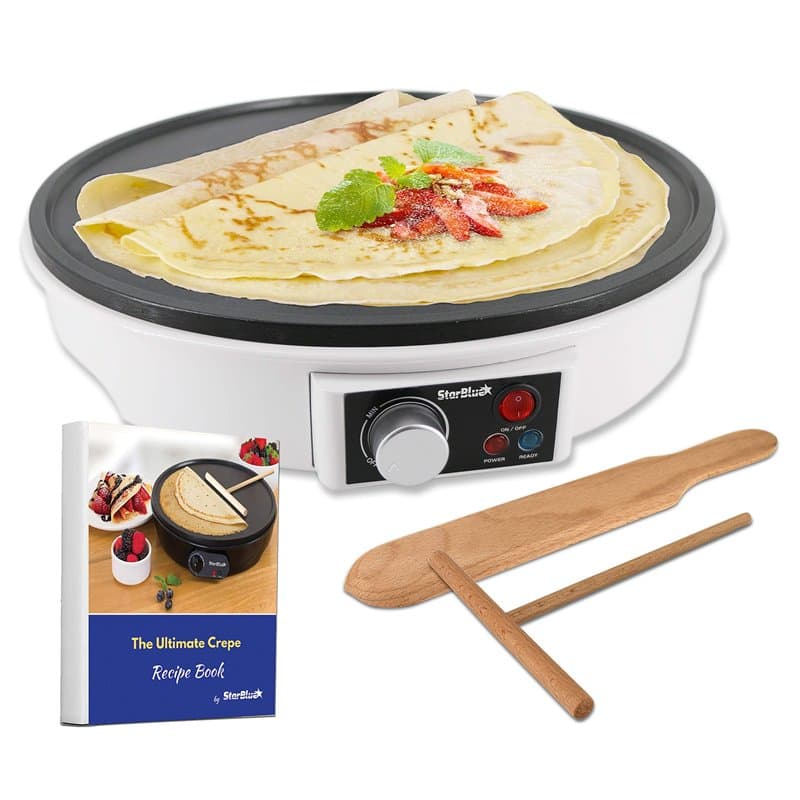 StarBlue Crepiere Electrique De 30,5 Cm, Avec Livre De Recettes Inclus, Et Spatule En Bois, 220-240 V Ca, 50/60 Hz, 1000 W, Pris