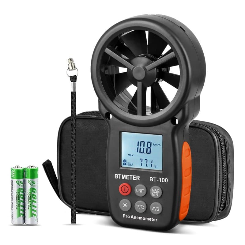 BTMETER Anémomètre numérique portatif BT-100, jauge de vitesse du vent, mesure avec précision la vitesse du vent et la températu