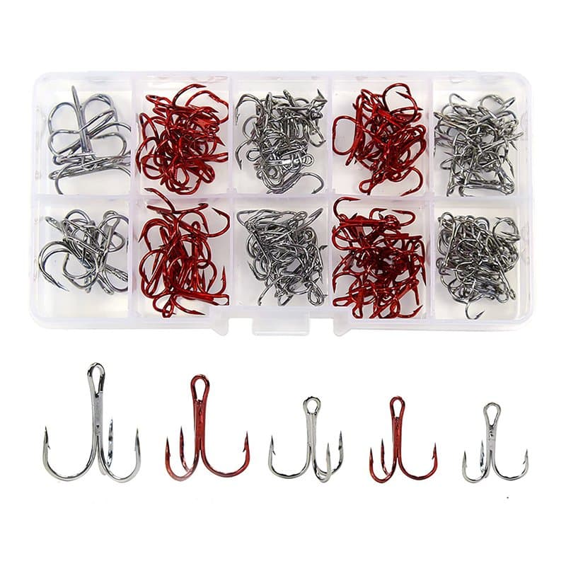 Hamecon Peche Triples de 130Pcs, hameçons barbelés en Acier à Haute teneur en Carbone Taille: 4#, 6#, 8#, 10#