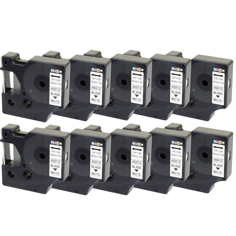 10 Compatibles Rubans d'étiquettes D1 45013 S0720530 noir sur blanc 12mm x 7m pour DYMO LabelManager LM 160 210D 220P 260P 280 3