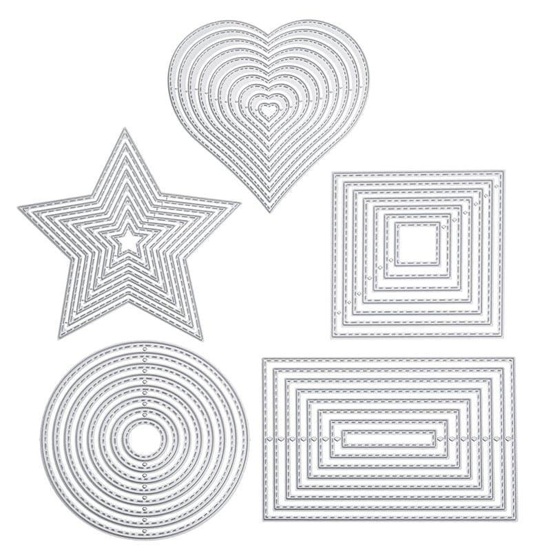 5 pièces Gabarit de poinçonnage matrice de decoupe kit géométrique matrices de découpe carré rectangulaire cercle étoile cadre c