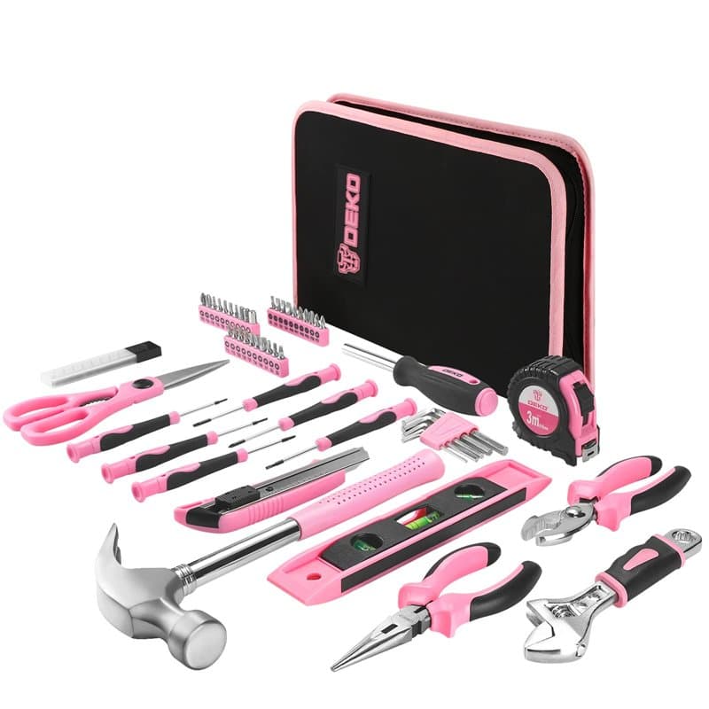 DEKO Kit d'outils ménagers rose 71 pièces, ensemble d'outils portables pour femme avec pochette de transport facile, parfait pou