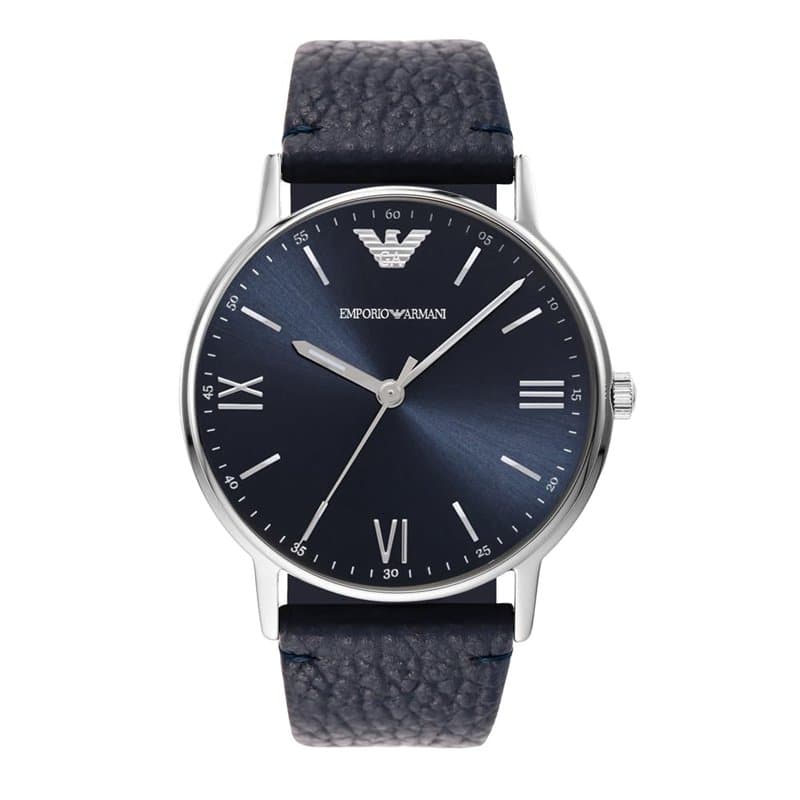 Emporio Armani Montre pour homme, mouvement à trois aiguilles, boîtier en acier inoxydable argenté de 41 mm avec bracelet en cui
