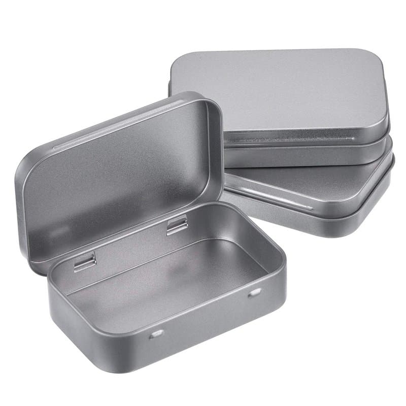 MUCHENG Lot de 3 Boîtes Rectangulaires Vides en Métal Argenté à charnière Mini Boîte Portable Petit Kit de Rangement Boîte