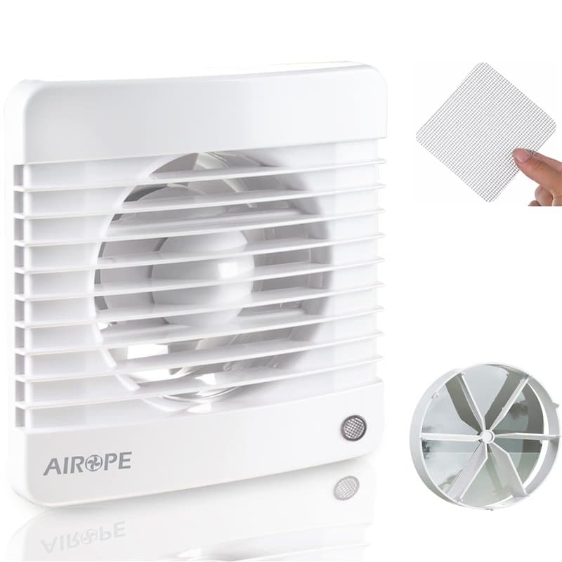 AIROPE-100 mm Humidity Sensor & Timer,Ventilateur,Extracteur d'Air avec Clapet Anti-Retour + Moustiquaire Intégré,VMC pour Salle