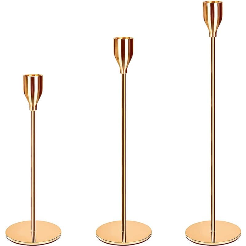 Amzeeniu Chandelier Bougeoir Dorés 3 Pcs,Chandelier de Mariage Différentes Tailles,23/28/33cm Candélabre pour Bougies de 2.2 cm