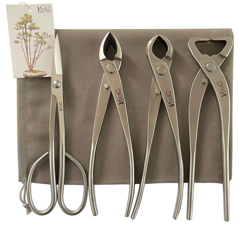 vouiu Lot de 4 outils pour bonsaï, coupe-bordures, coupe-bouton, séparateur de tronc, ciseaux à bonsaï