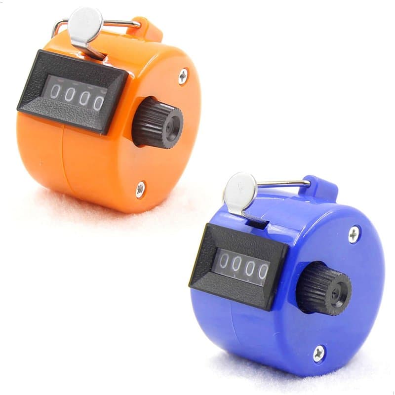 Compteur Manuel 4 Chiffres Lot de 2 Compteur Mécanique sans Batterie Orange et Bleu, 4,3 cm x 4,3 cm x 5,2 cm, 29g,Tours/Sport/E