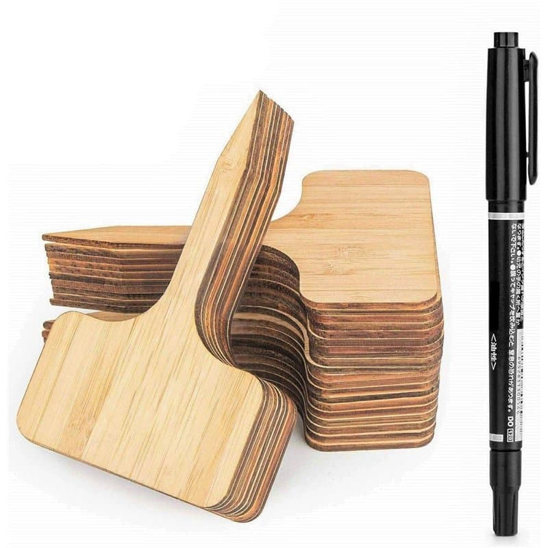 LATERN 50Pcs Étiquettes de Plantes en Bambou avec Un Stylo Marqueur, Plante Tags en Bois de T-Type Jardin Marqueurs pour Graines