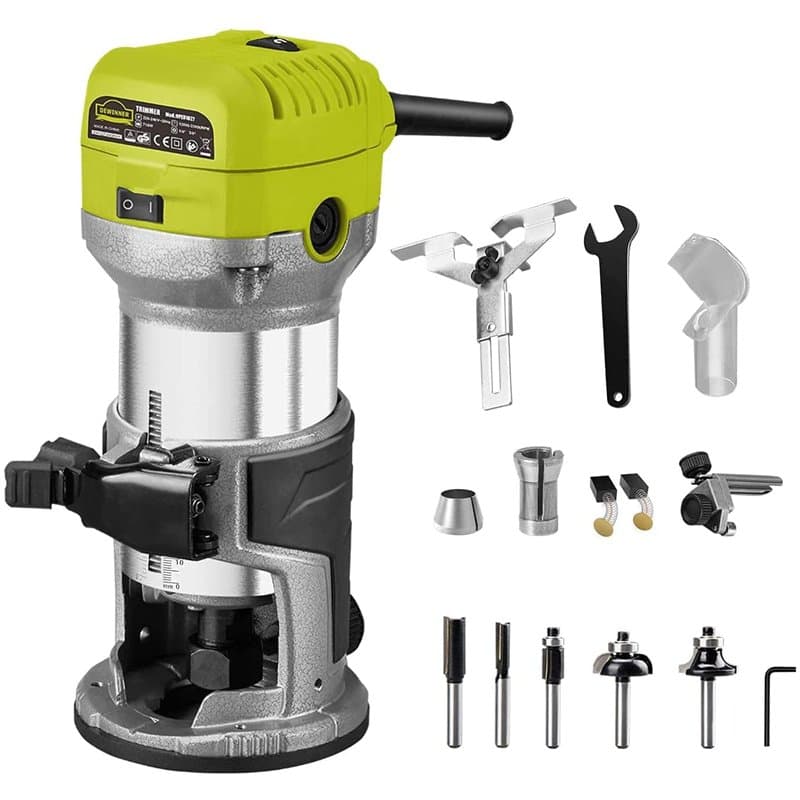 DEWINNER à Bois Défonceuse affleureuse électrique 710W 13000-33000RPM, 6 Vitesses Variables, 3 Pinces de 1/4" 6mm &8mm, professi
