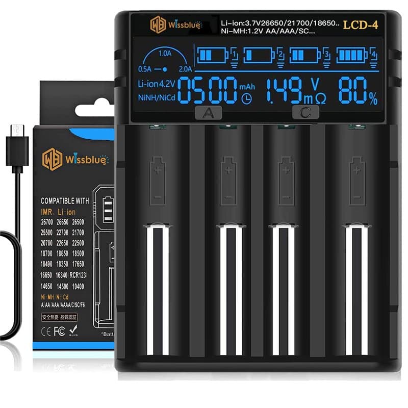 WISSBLUE Chargeur de Batterie 18650, écran LCD pouvant Afficher la capacité, Chargeur Rapide 18650 2 A, Convient pour Batterie a