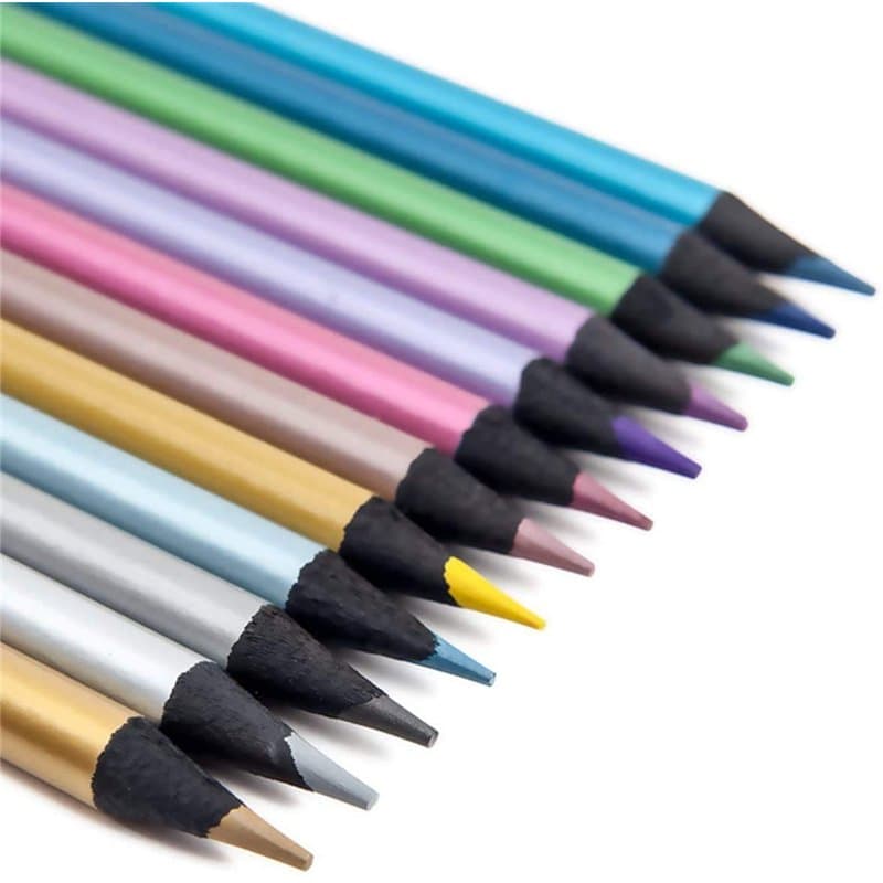 Madeki 12 Crayons de Couleur Métallisés pour Coloriages, Dessins et Faire des Cartes de Vœux