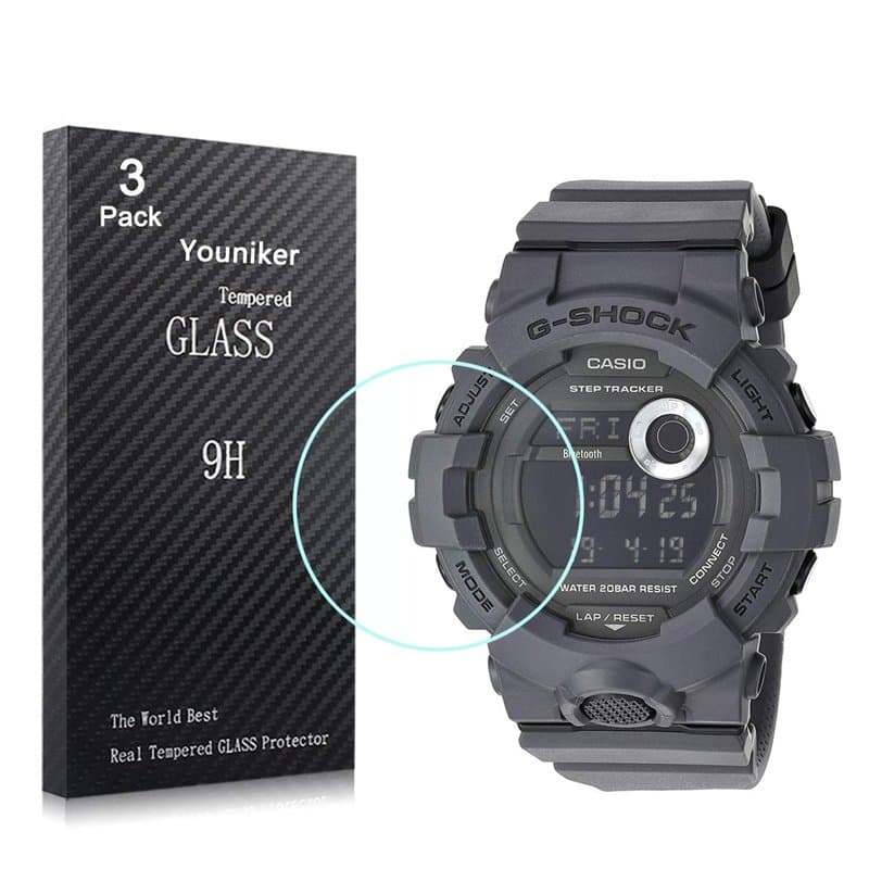 Youniker Lot de 3 films protecteurs d'écran en verre trempé pour montre Casio GBD800 G Shock GBA800 - Anti-rayures