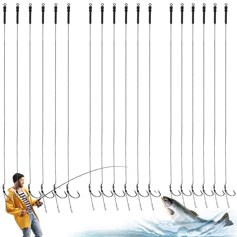 GZLCEU 18 Pcs Hameçon Pêche, Acier Inoxydable Crochet Carpe avec Bas de Ligne pour Eau Douce et Eau Salée Materiel Accessoire 6#
