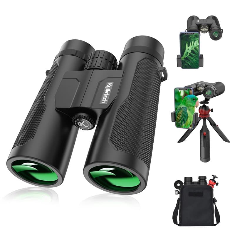 Jumelles Adultes Puissante, Kylietech 12x42 Compactes avec Trépied, étanches avec Prismes BAK-4, Objectif FMC, Adaptateur de Tél