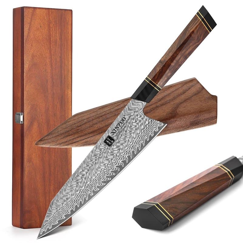 XINZUO 21.5cm Couteau de Chef en Acier Damas, Couteau de Cuisine Kiritsuke Couteau Professionnel -Manche en Bois de fer du Déser