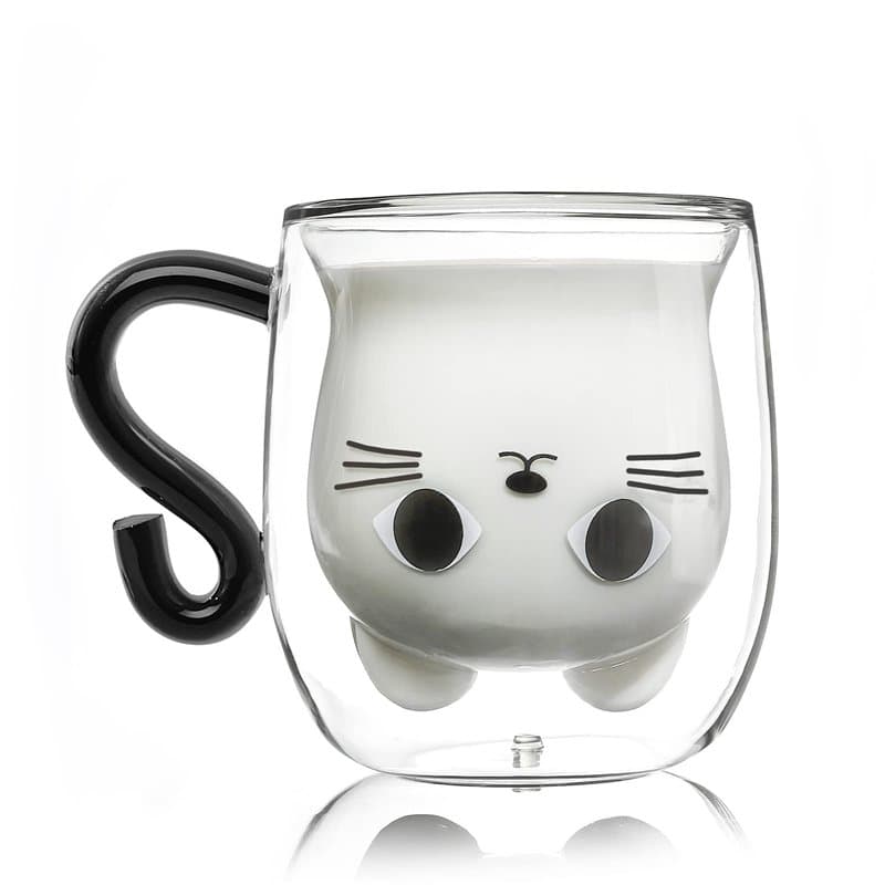 Qinhai Tasse Chat, Tasse a Cafe Double Paroi, Cadeau de Noël Original pour Femme Fille Epouse Maman Nounou Marraine Amie Enfant