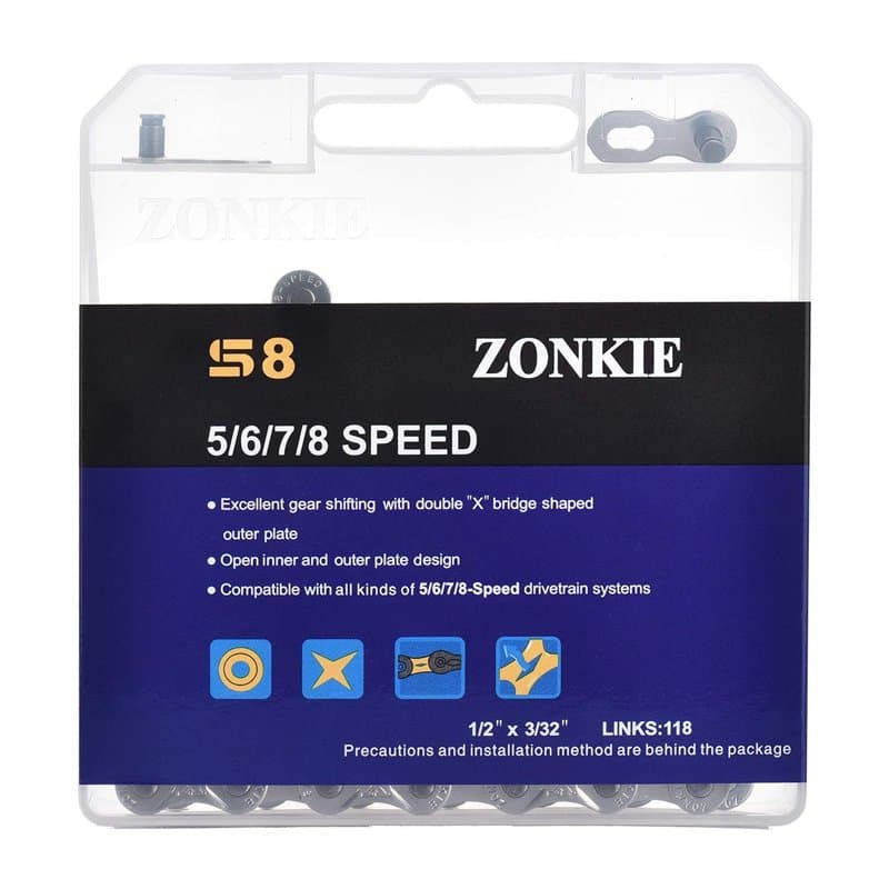 zonkie Chaîne de vélo 5/6/7/8 vitesses 1/2 x 3/32" 118 maillons