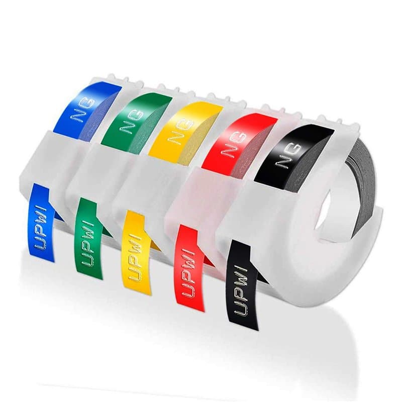 Upwinning 5 Rubans de Marquage 3D Compatible pour Dymo 9mm x 3m - Omega S0717930, Junior S0717900 - Noir sur Blanc/Rouge/Jaune/V