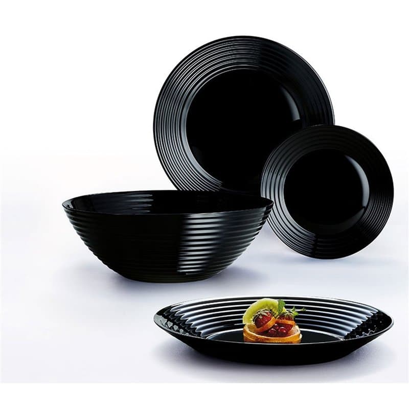 Luminarc Harena Ensemble de vaisselle 19 pièces pour 6 Noir Trempé Extra résistant