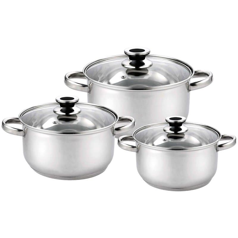 Haussmann Héritage® - 6 pièces Marmite Faitout acier inoxyable avec couvercles en verre - tous feux dont induction - HM-0613