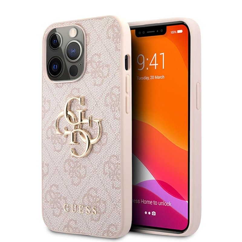 Guess GUHCP13L4GMGPI Coque pour iPhone 13 Pro / 13 6,1" avec Logo 4G Big Metal Rose
