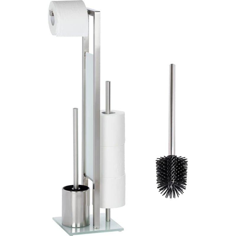 WENKO Combiné WC Rivalta et Brosse Rechange| 3 en 1 | Brosse WC Dérouleur Papier Toilette | Stockage Papier | Tête de Brosse rem