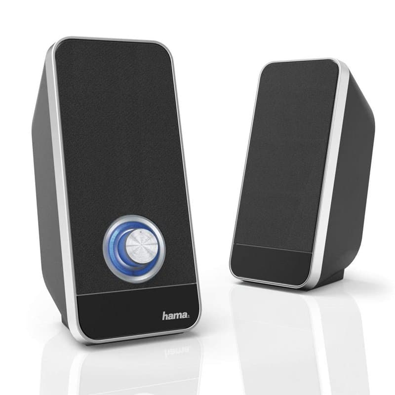 Hama Sonic LS-206 Enceintes pour Ordinateur - Système Stéréo 2.0, Haut-Parleurs Alimentés en USB, Connexion Jack 3.5mm - Noir/Ar