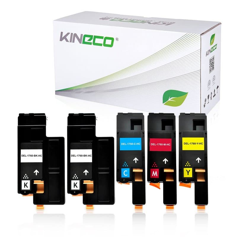 5 Toners compatibles avec Dell C1760nw, 1250c, C1765nfw, Série C1700, 1350cnw, 1355cnw - Noir 2.000 Pages chacun, Couleur 1.400