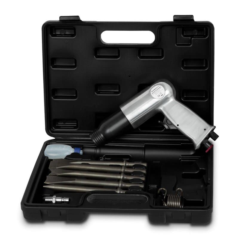 EBERTH burin pneumatique avec coffret, set d'outils 10 pièces, 4500 coups/min, 5x burins 150 mm, marteau burineur avec raccord 1