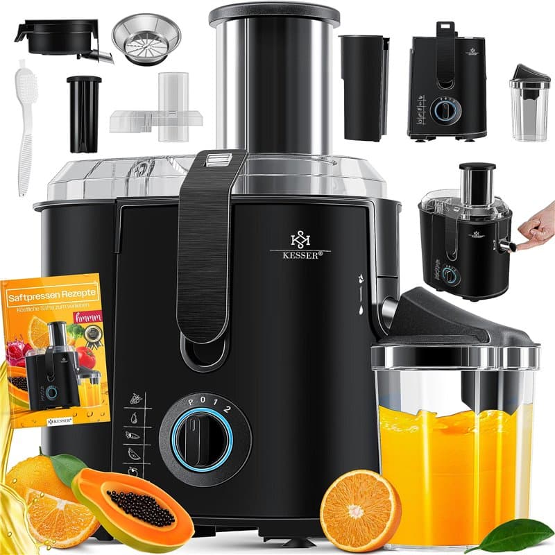 KESSER - Centrifugeuse en Inox Fruits et légumes 1100W, Extracteur de jus, Capacité 1L, Ouverture 85mm