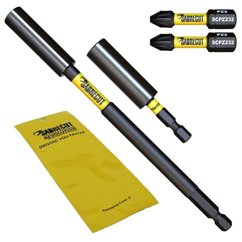 SabreCut SCRK1 2 x porte-embouts à impact magnétique professionnels (60 mm et 152 mm) et 2 x embouts de tournevis PZ2 compatible