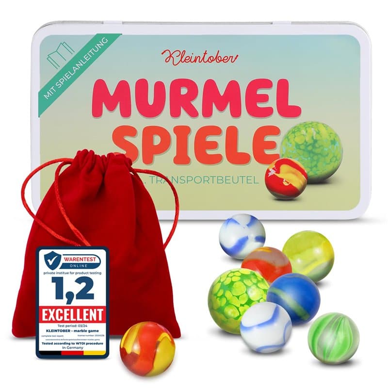 KLEINTOBER | 25 Billes Premium | Set de Billes pour Jouer | Pépites Rares de Soleil | Instructions pour 5 Jeux | Billes en Verre