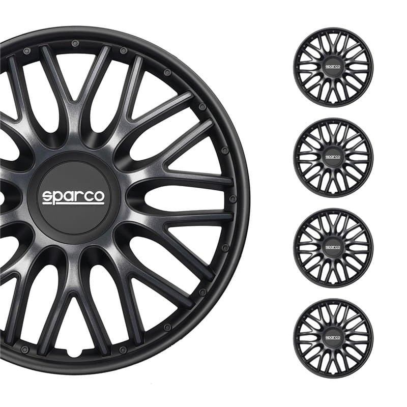 Sparco Enjoliveurs Roma - 15-Pouces - Gris/Noir - Set de 4 pièces