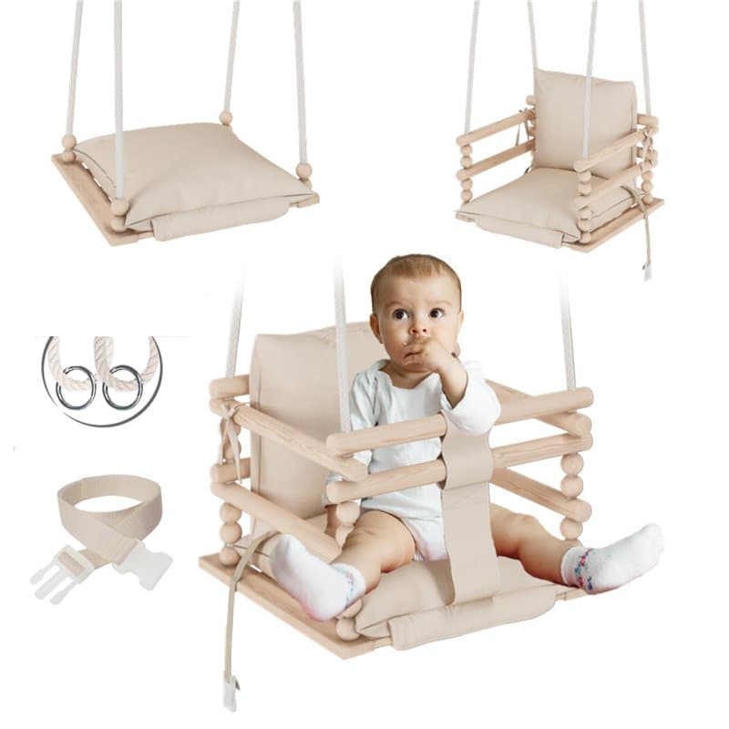 MAMOI® Balancoire Bebe pour Interieur, Siege balançoire pour bébé, Balancelle de Coton en Bois Naturel, Baby Swing pour Enfant à