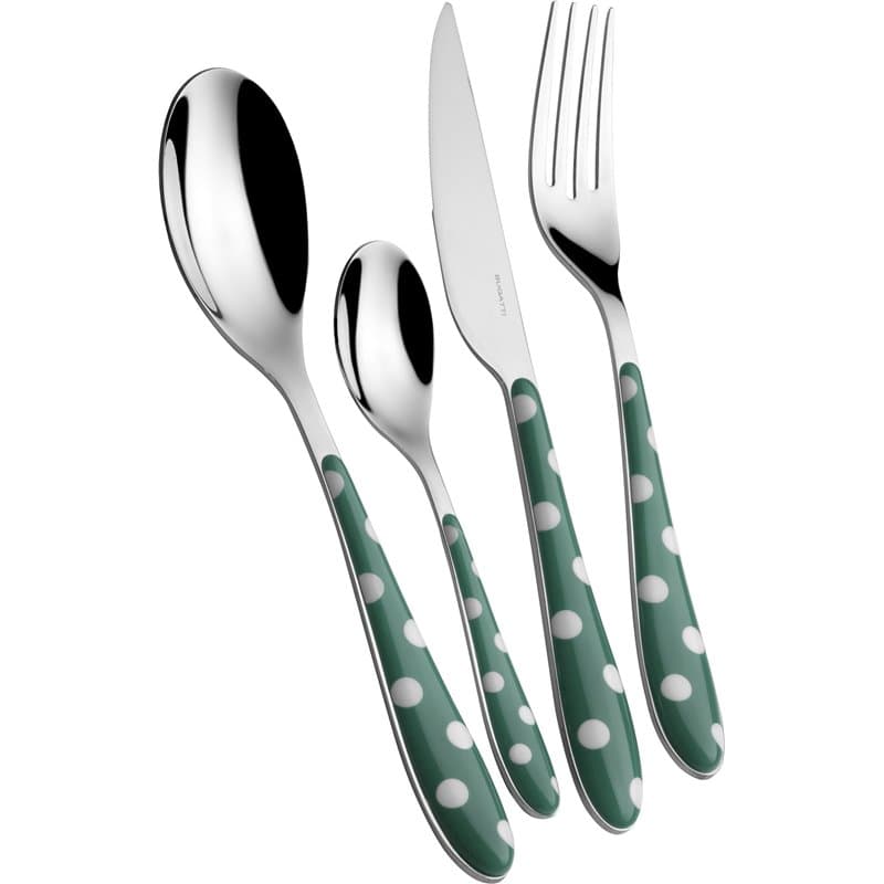 BUGATTI PSCV-014F50 Pois Ménagère de 24 Pièces Acier INOX Vert Céladon 22 x 8 x 30 cm