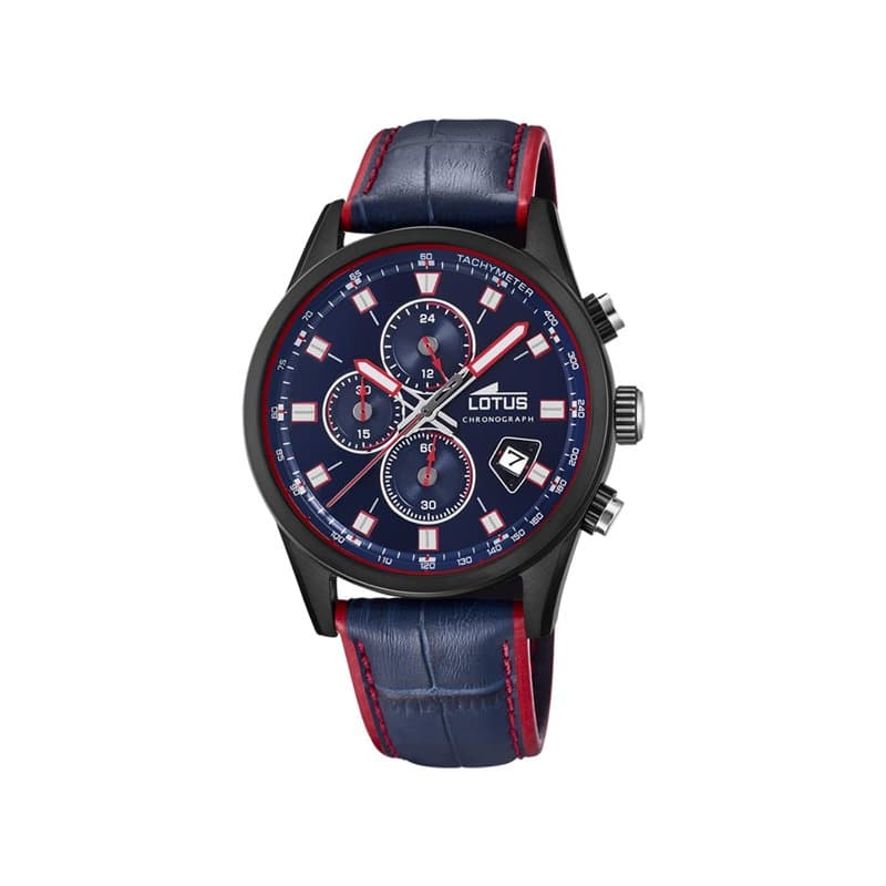 Lotus Montre pour Homme 18589/2 Outlet Boîtier en Acier Inoxydable Noir Bracelet en Cuir Bleu