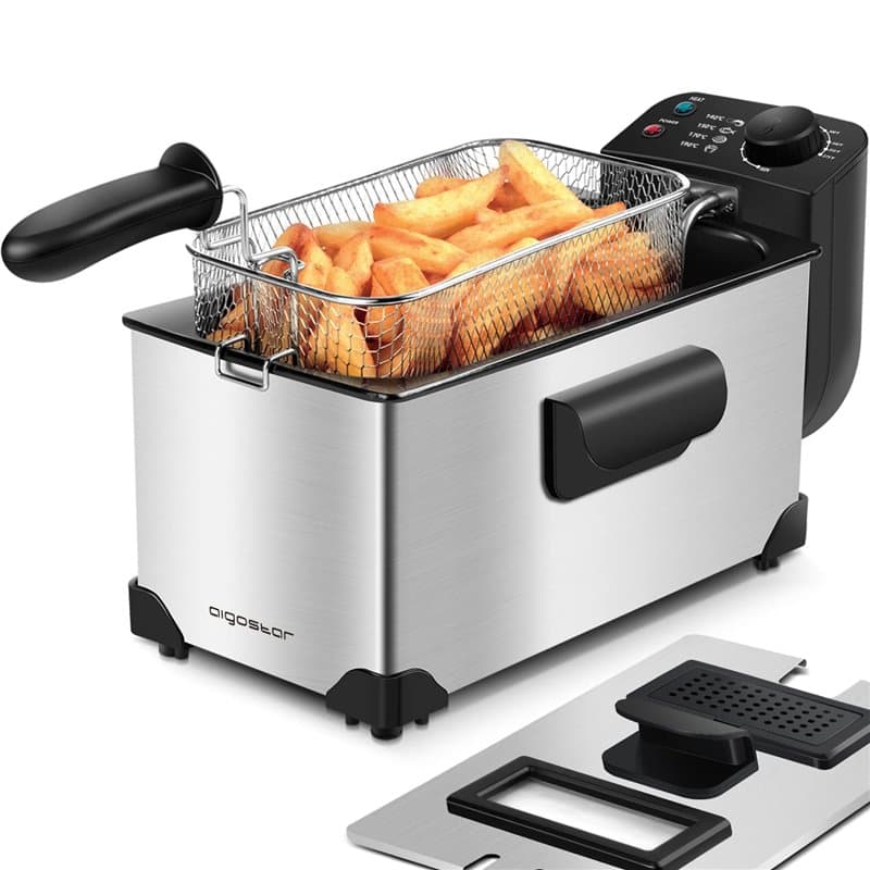 Aigostar Ushas 30HEZ - Friteuse en acier inoxydable de type 304. 2200W, capacite de 3L. Cuve amovible pour vider l'huile. 100% s
