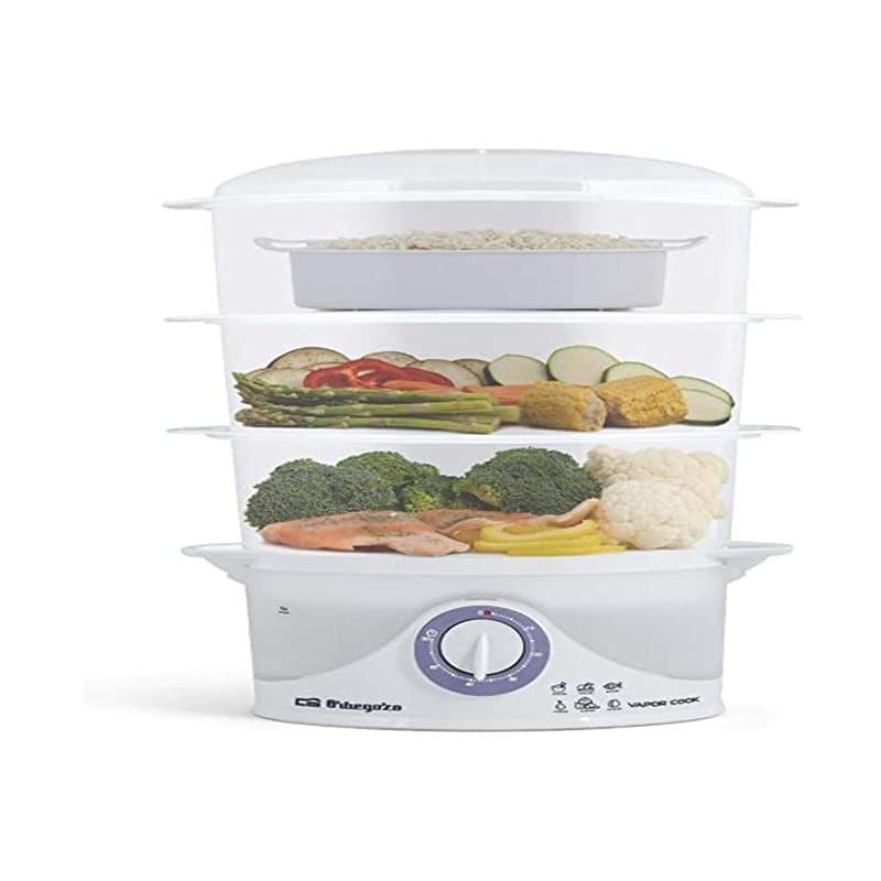 Orbegozo CO 4015 - Cuiseur vapeur électrique, sans BPA, 3 récipients empilables dont un spécial pour le riz, minuterie jusqu'à 6