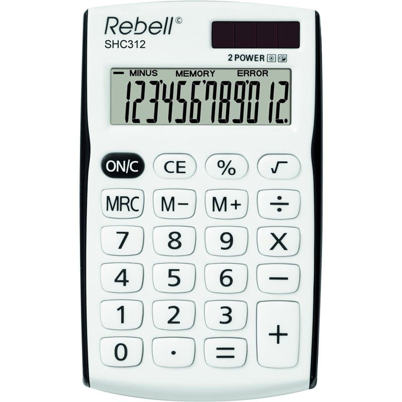 REBELL re de shc312 Petit Calculatrice, écran 12 chiffres, blanc/noir